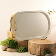 Otantik Liqaa Metal Serving Tray (Beige & Gold)