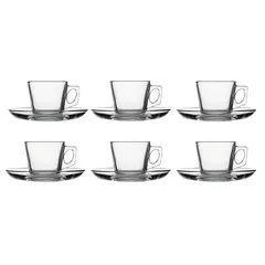 Pasabahce Vela Glass Cup W/Saucer Set (80 ml, 6 Pc.)