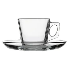 Pasabahce Vela Glass Cup W/Saucer Set (80 ml, 6 Pc.)