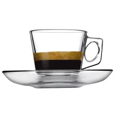 Pasabahce Vela Glass Cup W/Saucer Set (80 ml, 6 Pc.)