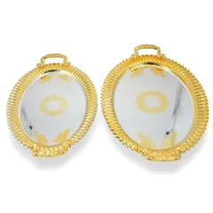 Home Maker Stainless Steel Oval Serving Tray Set, C-T1214 (Large & Mideum, Silver & Gold, 2 Pc.)