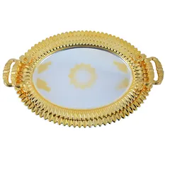 Home Maker Stainless Steel Oval Serving Tray Set, C-T1214 (Large & Mideum, Silver & Gold, 2 Pc.)