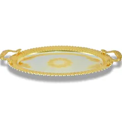 Home Maker Stainless Steel Oval Serving Tray Set, C-T1214 (Large & Mideum, Silver & Gold, 2 Pc.)