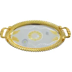 Home Maker Stainless Steel Oval Serving Tray Set, C-T1214 (Large & Mideum, Silver & Gold, 2 Pc.)