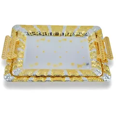 Home Maker Rectangular Serving Tray Set, C-T1718 (Large & Mideum, Silver & Gold, 2 Pc.)