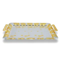 Home Maker Rectangular Serving Tray Set, C-T1718 (Large & Mideum, Silver & Gold, 2 Pc.)