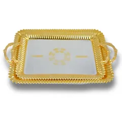 Home Maker Rectangular Serving Tray Set, C-T1213 (Large & Mideum, Silver & Gold, 2 Pc.)