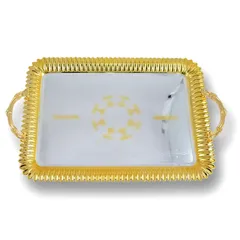 Home Maker Rectangular Serving Tray Set, C-T1213 (Large & Mideum, Silver & Gold, 2 Pc.)