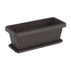 Cosmoplast Cedargrain Rectangular Plant Pot W/Tray (18 L, Dark Brown)