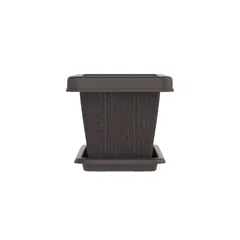 Cosmoplast Cedargrain Rectangular Plant Pot W/Tray (18 L, Dark Brown)