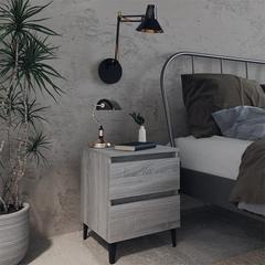 vidaXL Engineered Wood Bedside Cabinet W/Metal Legs (40 x 35 x 50 cm, Grey Sonoma)