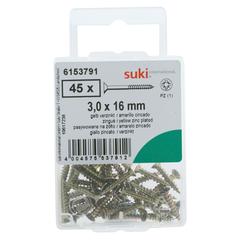 Suki Pozidriv Chipboard Screws (16 x 3 mm, Pack of 45, Yellow Zinc)