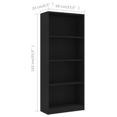 vidaXL 4-Tier Engineered Wood Book Cabinet (60 x 24 x 142 cm, Black)