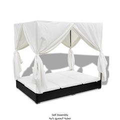 vidaXL Outdoor Lounge Bed with Curtains Poly Rattan Black
