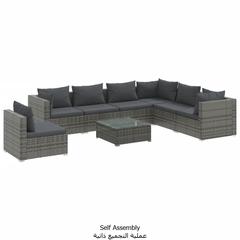 طقم كنب حديقة لون رمادي 8 قطع من البولي راتان مع وسائد فيدا إكس إل (60 × 60 × 30 سم)