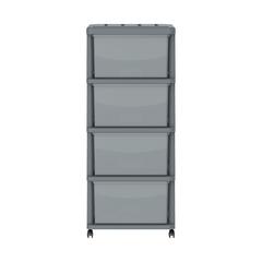 Cosmoplast Cedargrain Plastic 4-Tier Storage Cabinet W/Drawers & Wheels (Dark Grey, 50 x 40 x 92 cm)