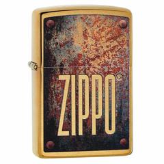 Zippo Rusty Plate Design Windproof Lighter, 29879 204B (Brushed Brass)