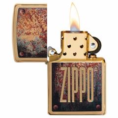 Zippo Rusty Plate Design Windproof Lighter, 29879 204B (Brushed Brass)