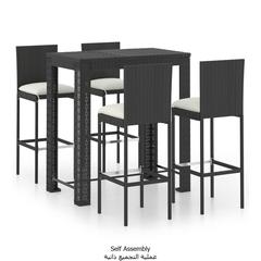 4-Seater Poly Rattan Outdoor High Table & Stool Set W/Cushion vidaXL (Black)