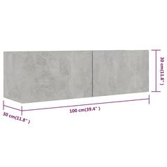 vidaXL Engineered Wood Wall-Mounted TV Cabinet (100 x 30 x 30 cm, Concrete Grey)