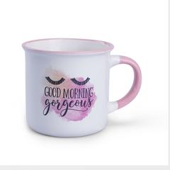 كوب مج بطبعة جود مورنينج جورجس حول الإمارات (330 مل ، أبيض وزهري)