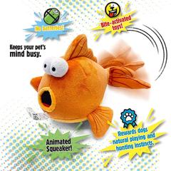 goDog Action Plush Gold Fish W/Chew Guard Technology Animated Squeaker Toy For Dogs