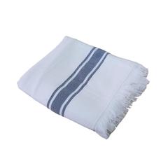 Pan Emirates Fringe Cotton Bath Towel (90 x 180 cm, White & Blue)