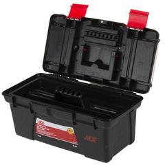 صندوق أدوات بلاستيكي مع درج لتخزين قطع الغيار (36 سم، أسود)