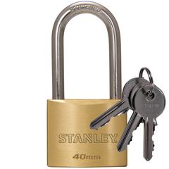 Stanley Brass Long Shackle Padlock W/3 Keys (40 mm)