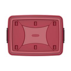 Cosmoplast Clear Plastic Stackable Storage Box W/Wheels & Lockable Lid (82 L, Dark Red)