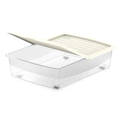 Cosmoplast Clear Plastic Underbed Storage Box W/Wheels & Lockable Lid (45 L, Off White)