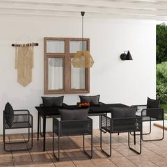 6-Seater Steel & Glass Garden Dining Set vidaXL (200 cm, Black)