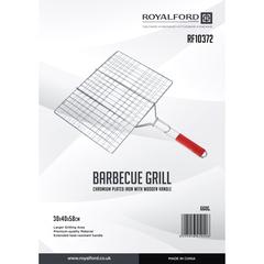 Royalford Iron Barbeque Grill Basket W/Wooden Handle (30 x 40 x 58 cm)