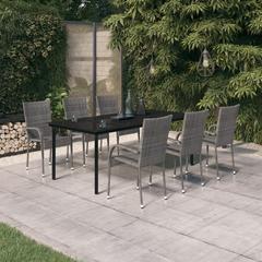 6-Seater Poly Rattan Garden Dining Set vidaXL (Black & Gray)