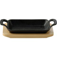 Masterpro Cook And Share Cast Iron Baking Pan W/Wooden Under Liner (Rectangle, 17 x 10 cm)