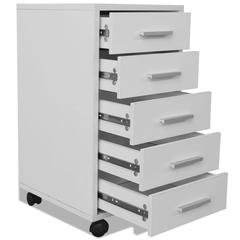 vidaXL Office Drawer Unit with Castors 5 Drawers White (33 x 38 x 63 cm)