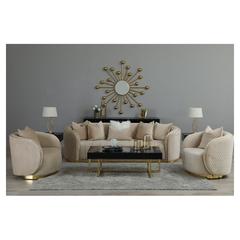 Angleton 3-Seater Velvet Fabric & Metal Sofa Pan Emirates