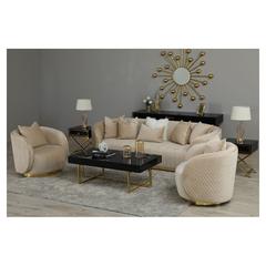 Angleton 3-Seater Velvet Fabric & Metal Sofa Pan Emirates