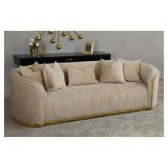 Angleton 3-Seater Velvet Fabric & Metal Sofa Pan Emirates