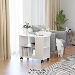 vidaXL Engineered Wood Side Table W/Wheels (70 x 35 x 55 cm, White)