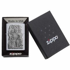 Zippo One Life One Wife Design Windproof Lighter, CI412258 205 (Satin Chrome)