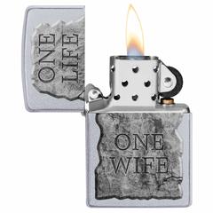 Zippo One Life One Wife Design Windproof Lighter, CI412258 205 (Satin Chrome)