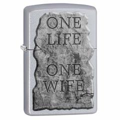 Zippo One Life One Wife Design Windproof Lighter, CI412258 205 (Satin Chrome)