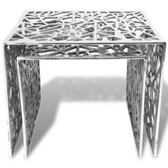 vidaXL Two Piece Side Tables Square Aluminum Silver