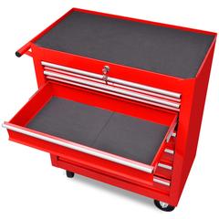 vidaXL Workshop Tool Trolley 7 Drawers Red