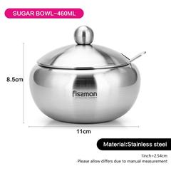 Fissman Stainless Steel Sugar Bowl W/Steel Lid & Spoon (460 ml)