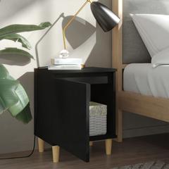 vidaXL Bed Cabinet with Solid Wood Legs Black 40x30x50 cm