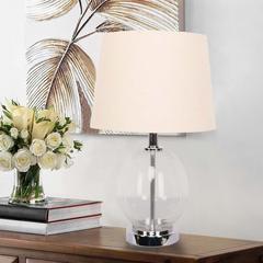 Danube Home Jonathan Glass & Linen Table Lamp (28 x 28 x 48 cm)