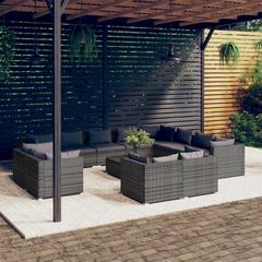 vidaXL 13 Piece Garden Lounge Set with Cushions Grey Poly Rattan (60 x 60 x 30 cm)