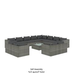 vidaXL 13 Piece Garden Lounge Set with Cushions Grey Poly Rattan (60 x 60 x 30 cm)